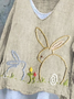 Vintage Easter Cute Bunny Pattern V Neck Long Sleeve T-shirt
