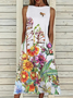Women Floral Crew Neck Sleeveless Comfy Casual Maxi Dress
