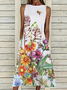 Women Floral Crew Neck Sleeveless Comfy Casual Maxi Dress