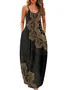 Women Floral Crew Neck Gallus Comfy Casual Maxi Dress