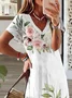 Women Sundress Floral V Neck Short Sleeve Comfy Casual Printing Maxi Dress