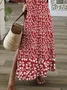 Women Sundress Floral V Neck Short Sleeve Comfy Casual Maxi Dress