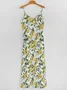 Women Vacation Sundress Lemon Sling V Neck Comfy Casual Maxi Dress