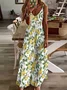 Women Vacation Sundress Lemon Sling V Neck Comfy Casual Maxi Dress