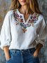 V Neck Long Sleeve Floral Regular Micro-Elasticity Regular Fit Shirt For Women