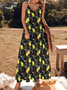 Women Vacation Sundress Lemon Sling V Neck Comfy Casual Maxi Dress