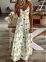 Women Vacation Sundress Lemon Sling V Neck Comfy Casual Maxi Dress