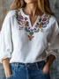 V Neck Long Sleeve Floral Regular Micro-Elasticity Regular Fit Shirt For Women