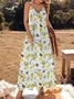 Women Vacation Sundress Lemon Sling V Neck Comfy Casual Maxi Dress