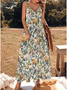 Vacation Sundress Oranges Sling V Neck Comfy Casual Summer Maxi Dress