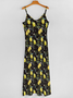 Women Vacation Sundress Lemon Sling V Neck Comfy Casual Maxi Dress