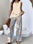 Women Paisley Crew Neck Sleeveless Comfy Casual Top With Pants Two-Piece Set