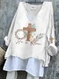 Vintage Easter (rabbit) V Neck Long Sleeve T-shirt