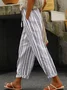 Casual Striped Printed Cotton and Linen Daily Long Pants