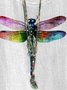Vintage Dragonfly Print Crew Neck Three Quarter Sleeve Loose T-shirt