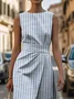 Women Striped Crew Neck Sleeveless Comfy Vintage Printing Maxi Dress