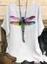 Vintage Dragonfly Print Crew Neck Three Quarter Sleeve Loose T-shirt