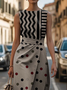Women Geometric Crew Neck Sleeveless Comfy Vintage Printing Maxi Dress