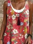 Women Vacation Floral Print Crew Neck Sleeveless Comfy Casual Midi Dress