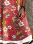 Women Vacation Floral Print Crew Neck Sleeveless Comfy Casual Midi Dress
