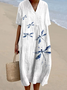 Women Dragonfly Crew Neck Short Sleeve Comfy Casual Maxi Dress