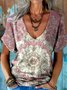 Casual Floral V Neck Short Sleeve T-shirt