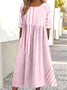 Women Striped Crew Neck Half Sleeve Comfy Casual Maxi Dress