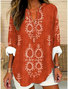 Shawl Collar Half Sleeve Ethnic Geometry Regular Loose Blouse For Women