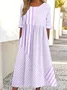 Women Striped Crew Neck Half Sleeve Comfy Casual Maxi Dress