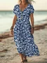 Women Floral V Neck Short Sleeve Comfy Casual Printing Maxi Dress