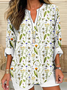 Shawl Collar Half Sleeve Floral Regular Loose Blouse For Women
