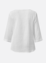 Notched Three Quarter Sleeve Plain Regular Loose Blouse For Women