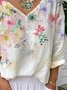 Casual Floral V Neck Long Sleeve T-shirt