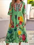 Women Floral Crew Neck Short Sleeve Comfy Casual Maxi Dress