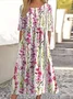 Women Floral Crew Neck Short Sleeve Comfy Casual Maxi Dress
