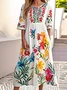 Women Floral Crew Neck Short Sleeve Comfy Casual Maxi Dress