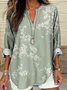 Shawl Collar Half Sleeve Floral Regular Loose Blouse For Women