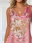 Casual Floral V Neck Sleeveless T-shirt