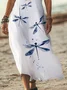 Women Dragonfly V Neck Short Sleeve Comfy Casual Printing Maxi Dress