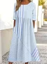 Women Striped Crew Neck Half Sleeve Comfy Casual Maxi Dress