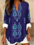 Shawl Collar Half Sleeve Ethnic Geometry Regular Loose Blouse For Women