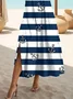 Women Striped V Neck Short Sleeve Comfy Casual Printing Maxi Dress