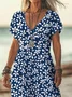 Women Floral V Neck Short Sleeve Comfy Casual Printing Maxi Dress