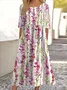 Women Floral Crew Neck Short Sleeve Comfy Casual Maxi Dress