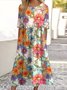 Women Floral Crew Neck Short Sleeve Comfy Casual Maxi Dress