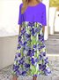 Women Floral Crew Neck Short Sleeve Comfy Casual Maxi Dress