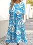 Women Floral Crew Neck Short Sleeve Comfy Casual Maxi Dress