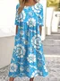 Women Floral Crew Neck Short Sleeve Comfy Casual Maxi Dress