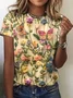 Casual Floral Crew Neck Short Sleeve T-shirt