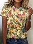 Casual Floral Crew Neck Short Sleeve T-shirt